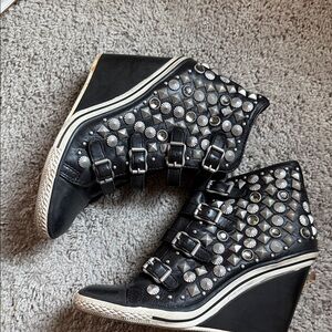 Ash Black Wedge Sneakers with Silver Studs
